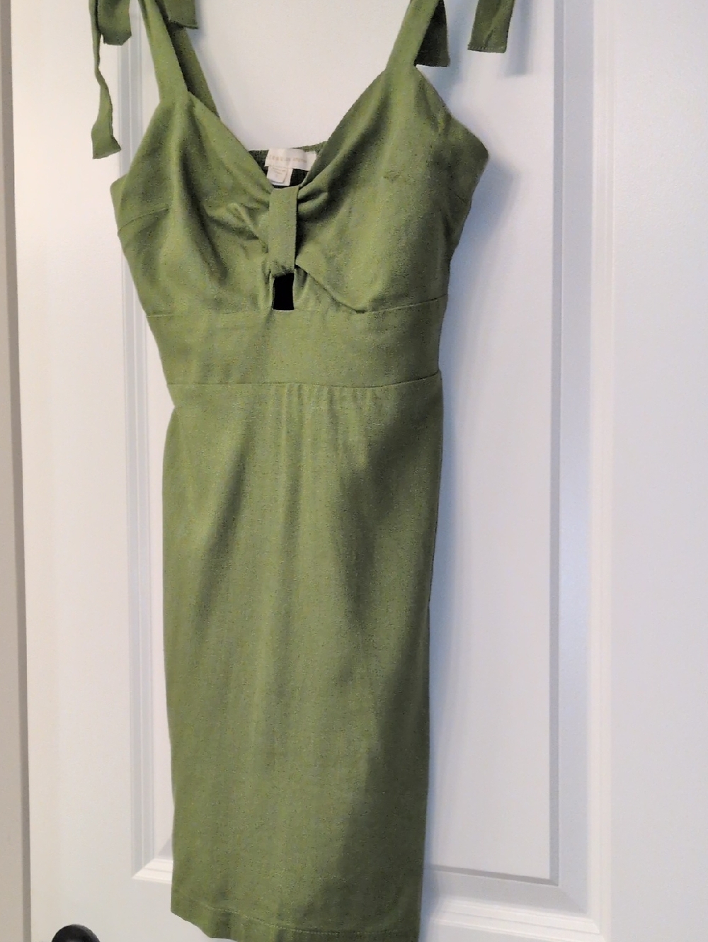 Monteau Olive Green Tie-Shoulder Linen Blend Dress Size Small